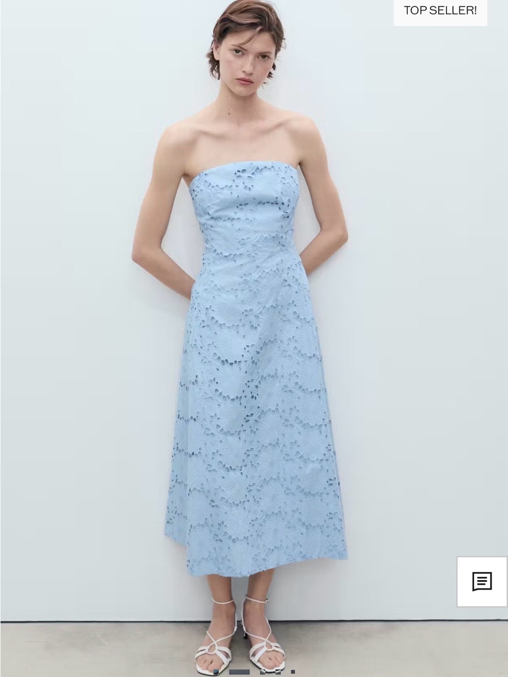 Strapless Light Blue Lace Midi Dress